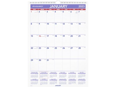 2023 AT-A-GLANCE 12" x 17" Monthly Wet-Erase Wall Calendar, Purple/Red/White (PMLM02-28-23)