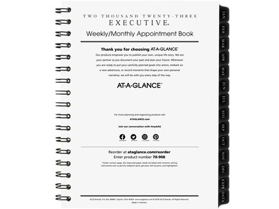 2023 AT-A-GLANCE Executive 6.5 x 8.75 Weekly & Monthly Appointment Book Refill, White (70-908-10-2