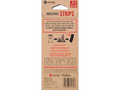 Velcro ECO Collection Sticky Back Hook & Loop Fastener, 1.75 x 3, Black, 2/Pack (VEL-30189-USA)