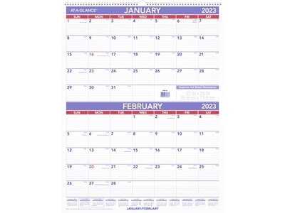 2023 AT-A-GLANCE 22 x 29 Two-Month Wall Calendar, White/Purple/Red (PM9-28-23)