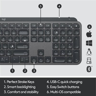 Logitech MX Keys Combo For Business Wireless Keyboard and Laser Mouse, Graphite (920-009292)