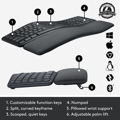 Logitech ERGO K860 for Business Wireless Ergonomic Keyboard, Graphite (920-010175)