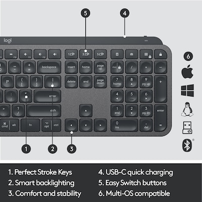 Logitech MX Keys Advanced Wireless Illuminated Keyboard for Business, Graphite (920-010116)