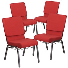 Flash Furniture HERCULES Series Fabric Church Stacking Chair with Book Rack, Red/Silver Vein Frame,