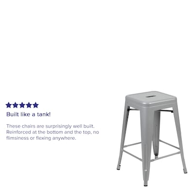 Flash Furniture Cierra Industrial Metal Stackable Counter-Height Bar Stool without Back, Silver, 4-Pieces/Pack (4ET3132024SVR)