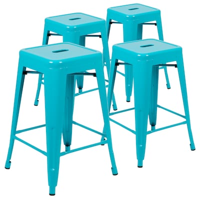 Flash Furniture Cierra Industrial Metal Stackable Counter-Height Bar Stool without Back, Teal, 4-Pieces/Pack (4ET3132024TLR)