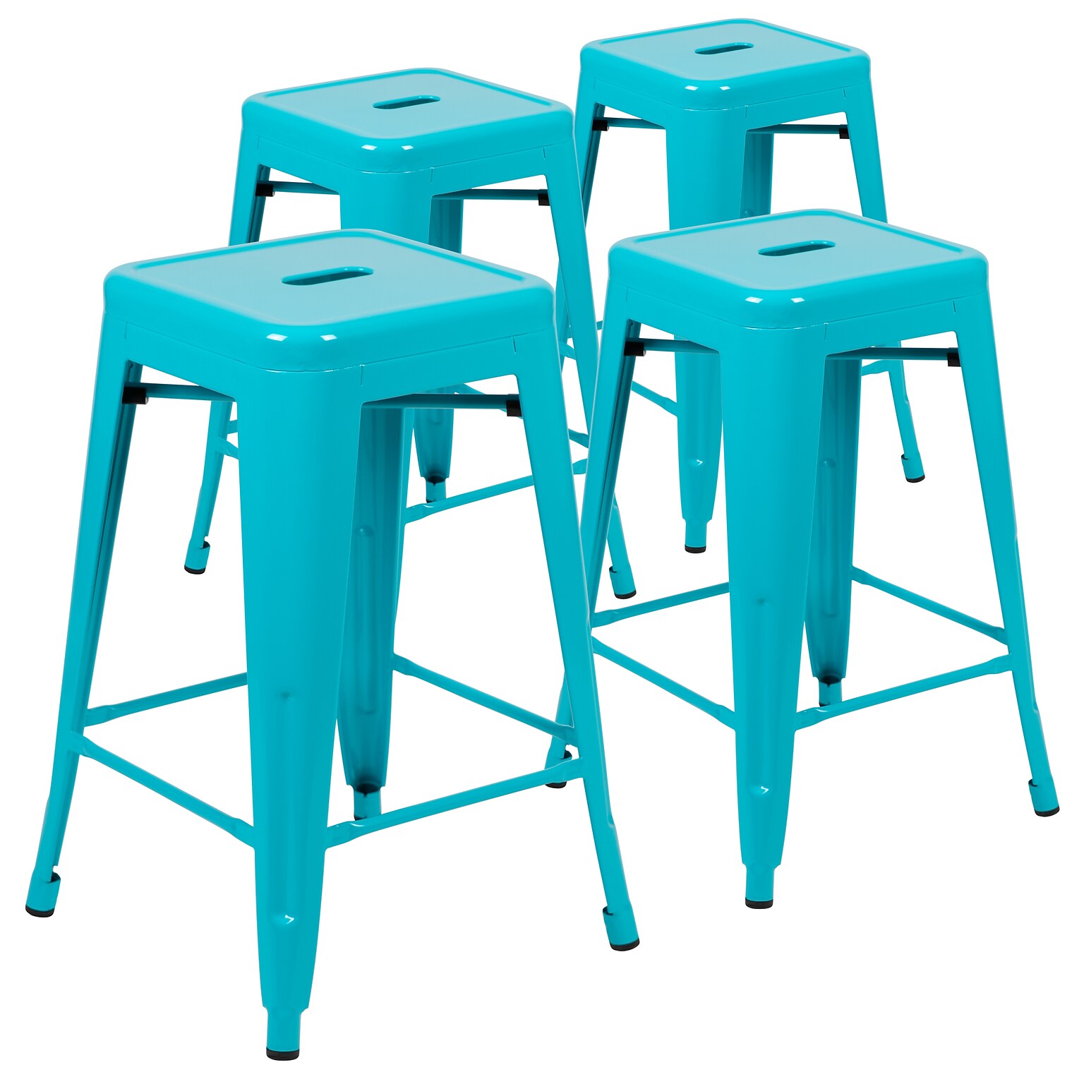 Flash Furniture Cierra Industrial Metal Stackable Counter-Height Bar Stool without Back, Teal, 4-Pieces/Pack (4ET3132024TLR)