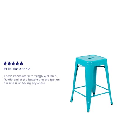 Flash Furniture Cierra Industrial Metal Stackable Counter-Height Bar Stool without Back, Teal, 4-Pieces/Pack (4ET3132024TLR)