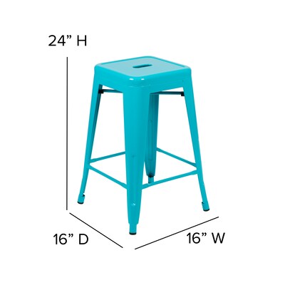 Flash Furniture Cierra Industrial Metal Stackable Counter-Height Bar Stool without Back, Teal, 4-Pieces/Pack (4ET3132024TLR)
