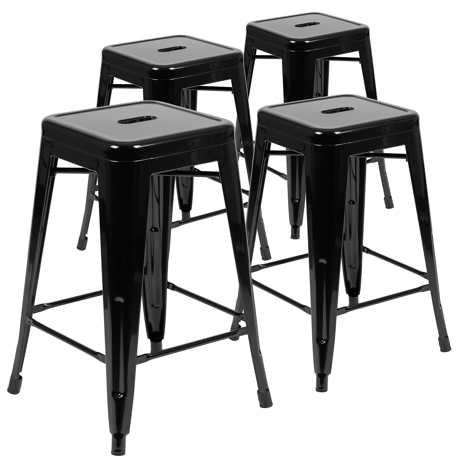 Flash Furniture Cierra Industrial Metal Stackable Counter-Height Bar Stool without Back, Black, 4-Pieces/Pack (4ET3132024BKR)