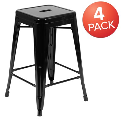 Flash Furniture Cierra Industrial Metal Stackable Counter-Height Bar Stool without Back, Black, 4-Pieces/Pack (4ET3132024BKR)