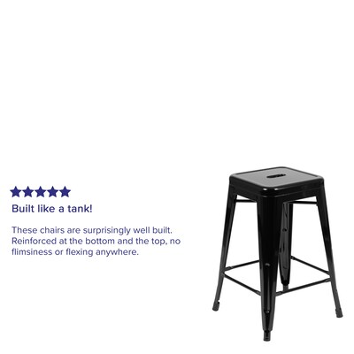 Flash Furniture Cierra Industrial Metal Stackable Counter-Height Bar Stool without Back, Black, 4-Pieces/Pack (4ET3132024BKR)