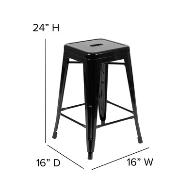 Flash Furniture Cierra Industrial Metal Stackable Counter-Height Bar Stool without Back, Black, 4-Pieces/Pack (4ET3132024BKR)