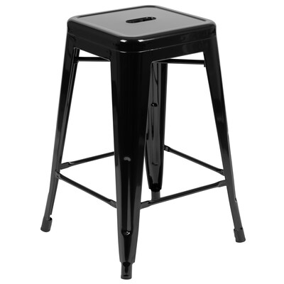 Flash Furniture Cierra Industrial Metal Stackable Counter-Height Bar Stool without Back, Black, 4-Pieces/Pack (4ET3132024BKR)