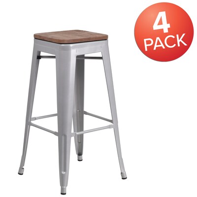 Flash Furniture Lily Industrial Metal Barstool without Back, Silver, 4-Pieces/Pack (4CH3132030SILW)