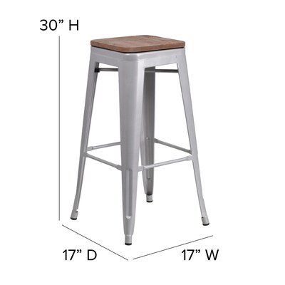 Flash Furniture Lily Industrial Metal Barstool without Back, Silver, 4-Pieces/Pack (4CH3132030SILW)