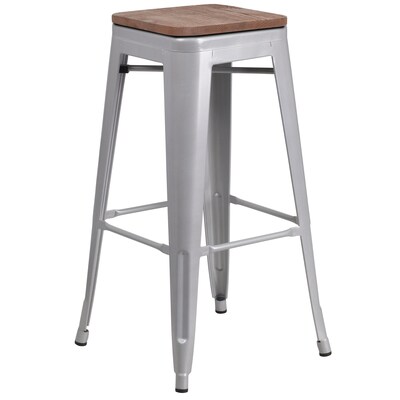 Flash Furniture Lily Industrial Metal Barstool without Back, Silver, 4-Pieces/Pack (4CH3132030SILW)