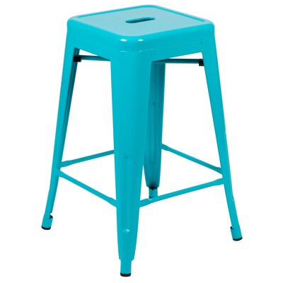 Flash Furniture Cierra Industrial Metal Stackable Counter-Height Bar Stool without Back, Teal, 4-Pieces/Pack (4ET3132024TLR)