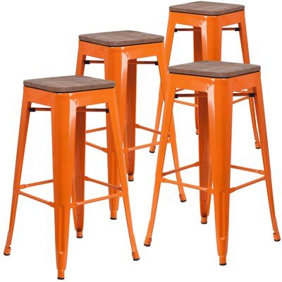 Flash Furniture Lily Industrial Metal Barstool without Back, Orange, 4-Pieces/Pack (4CH3132030ORW)