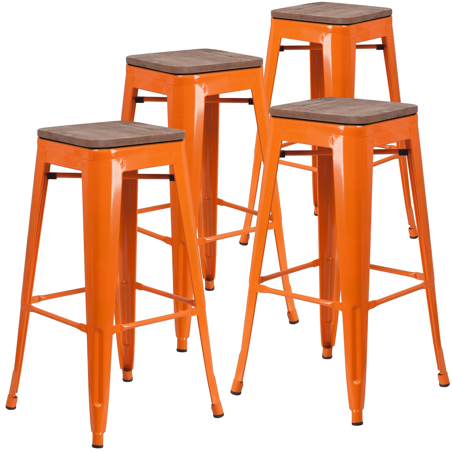 Flash Furniture Lily Industrial Metal Barstool without Back, Orange, 4-Pieces/Pack (4CH3132030ORW)
