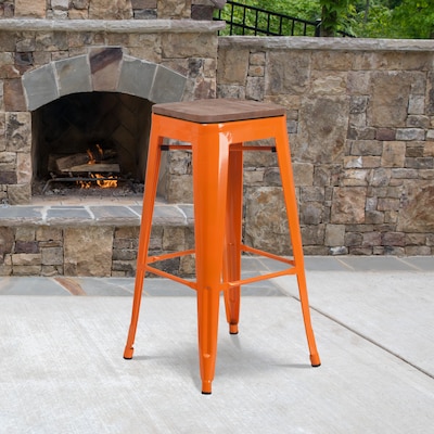 Flash Furniture Lily Industrial Metal Barstool without Back, Orange, 4-Pieces/Pack (4CH3132030ORW)