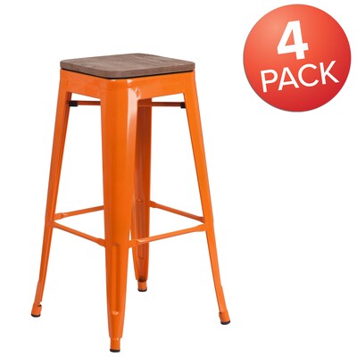 Flash Furniture Lily Industrial Metal Barstool without Back, Orange, 4-Pieces/Pack (4CH3132030ORW)