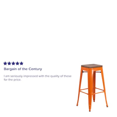 Flash Furniture Lily Industrial Metal Barstool without Back, Orange, 4-Pieces/Pack (4CH3132030ORW)