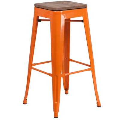 Flash Furniture Lily Industrial Metal Barstool without Back, Orange, 4-Pieces/Pack (4CH3132030ORW)
