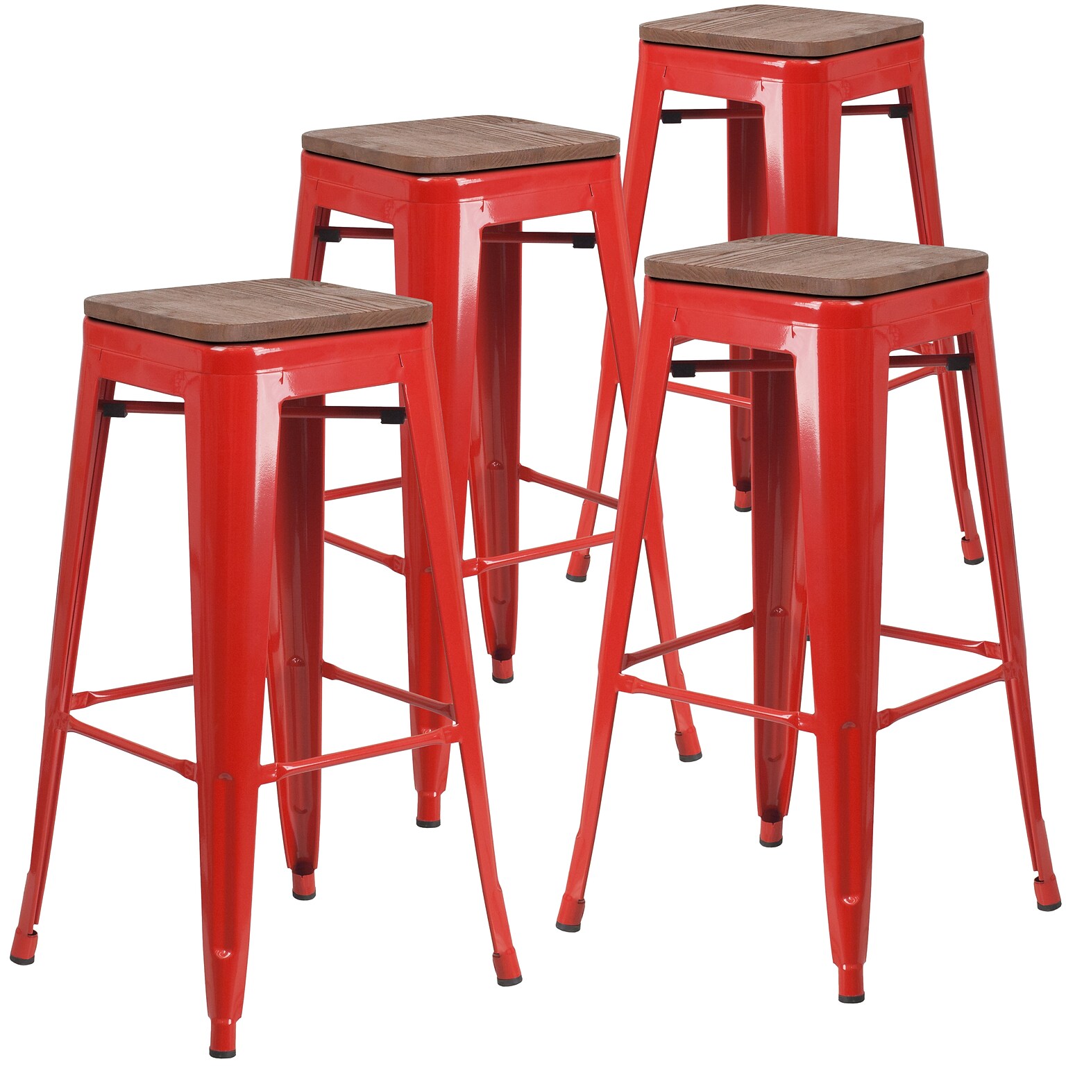Flash Furniture Lily Industrial Metal Barstool without Back, Red, 4-Pieces/Pack (4CH3132030REDW)