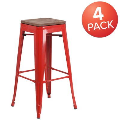 Flash Furniture Lily Industrial Metal Barstool without Back, Red, 4-Pieces/Pack (4CH3132030REDW)