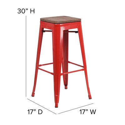Flash Furniture Lily Industrial Metal Barstool without Back, Red, 4-Pieces/Pack (4CH3132030REDW)