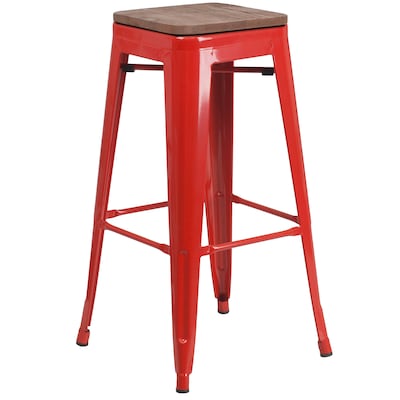 Flash Furniture Lily Industrial Metal Barstool without Back, Red, 4-Pieces/Pack (4CH3132030REDW)