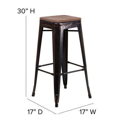 Flash Furniture Lily Industrial Metal Barstool without Back, Black-Antique Gold, 4-Pieces/Pack (4CH3132030BQW)