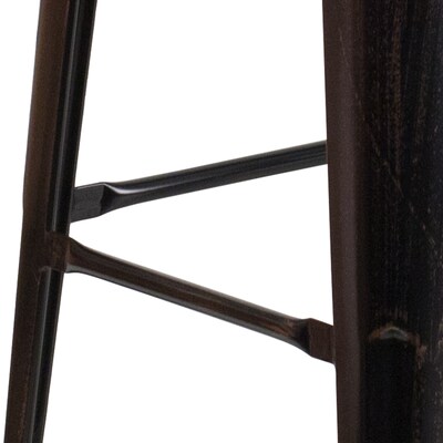 Flash Furniture Lily Industrial Metal Barstool without Back, Black-Antique Gold, 4-Pieces/Pack (4CH3132030BQW)