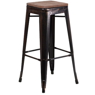 Flash Furniture Lily Industrial Metal Barstool without Back, Black-Antique Gold, 4-Pieces/Pack (4CH3132030BQW)