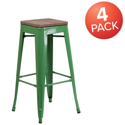 Flash Furniture Lily Industrial Metal Barstool without Back, Green, 4-Pieces/Pack (4CH3132030GNW)
