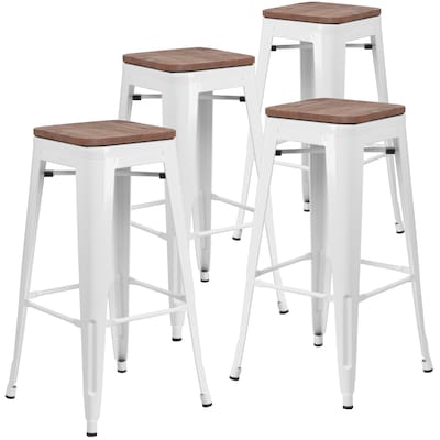 Flash Furniture Lily Industrial Metal Barstool without Back, White, 4-Pieces/Pack (4CH3132030WHW)
