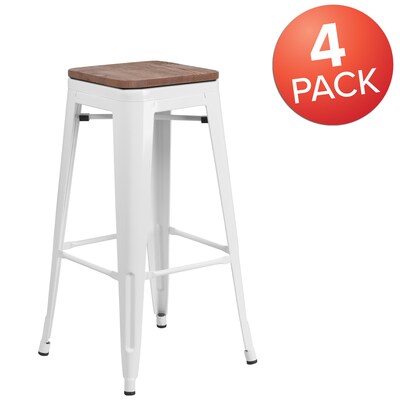 Flash Furniture Lily Industrial Metal Barstool without Back, White, 4-Pieces/Pack (4CH3132030WHW)