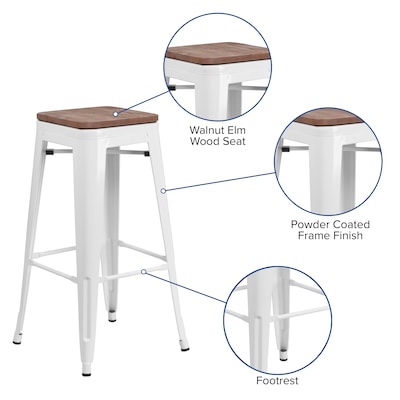 Flash Furniture Lily Industrial Metal Barstool without Back, White, 4-Pieces/Pack (4CH3132030WHW)