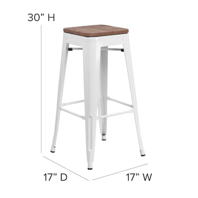 Flash Furniture Lily Industrial Metal Barstool without Back, White, 4-Pieces/Pack (4CH3132030WHW)