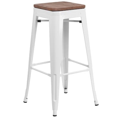 Flash Furniture Lily Industrial Metal Barstool without Back, White, 4-Pieces/Pack (4CH3132030WHW)