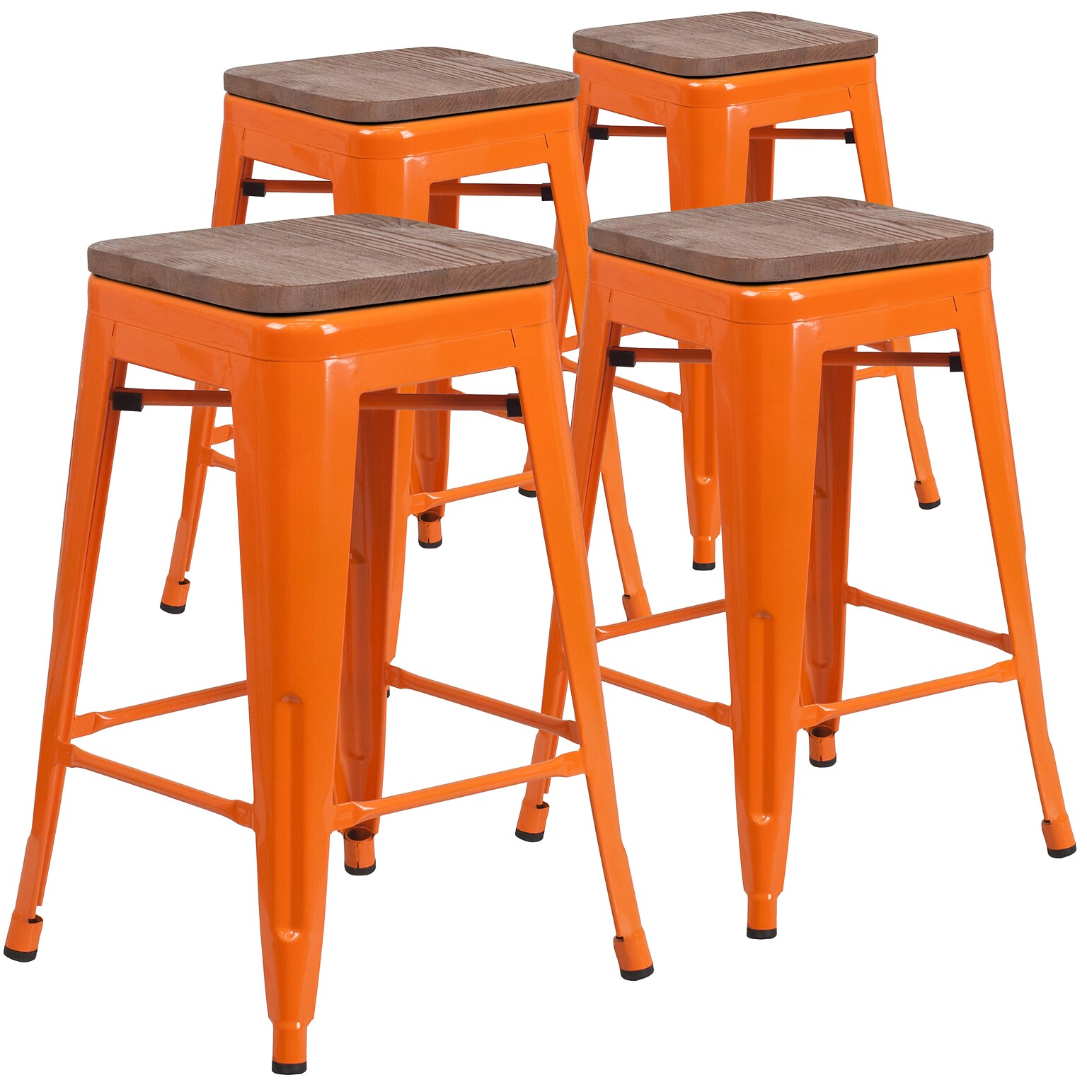 Flash Furniture Lily Industrial Metal Counter Height Stool without Back, Orange, 4-Pieces/Pack (4CH3132024ORW)