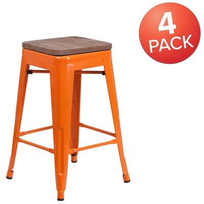 Flash Furniture Lily Industrial Metal Counter Height Stool without Back, Orange, 4-Pieces/Pack (4CH3132024ORW)