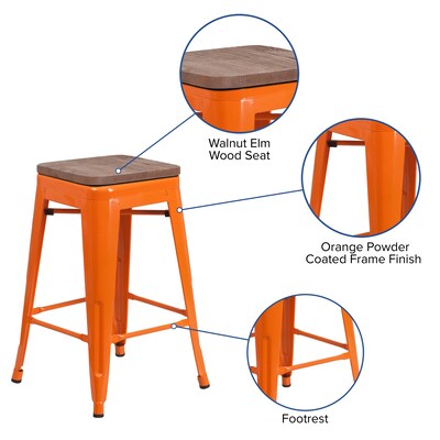 Flash Furniture Lily Industrial Metal Counter Height Stool without Back, Orange, 4-Pieces/Pack (4CH3132024ORW)
