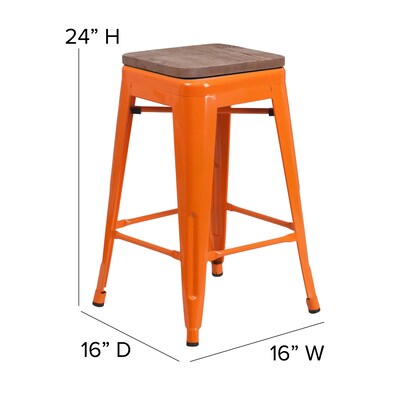 Flash Furniture Lily Industrial Metal Counter Height Stool without Back, Orange, 4-Pieces/Pack (4CH3132024ORW)
