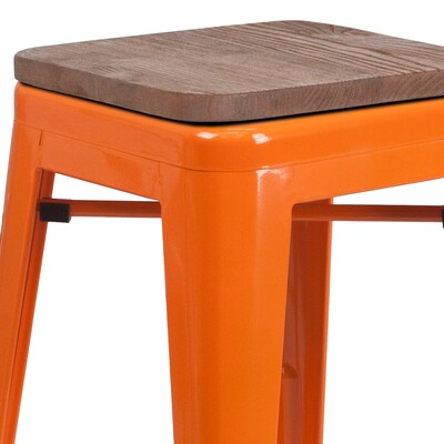 Flash Furniture Lily Industrial Metal Counter Height Stool without Back, Orange, 4-Pieces/Pack (4CH3132024ORW)
