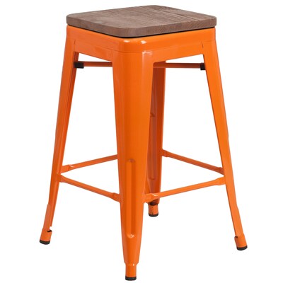 Flash Furniture Lily Industrial Metal Counter Height Stool without Back, Orange, 4-Pieces/Pack (4CH3132024ORW)