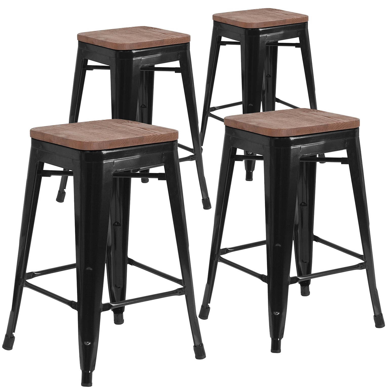 Flash Furniture Lily Industrial Metal Counter Height Stool without Back, Black, 4-Pieces/Pack (4CH3132024BKW)
