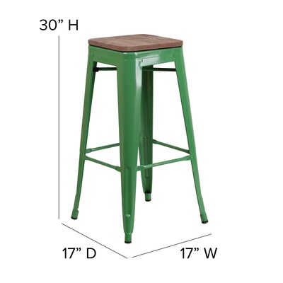 Flash Furniture Lily Industrial Metal Barstool without Back, Green, 4-Pieces/Pack (4CH3132030GNW)