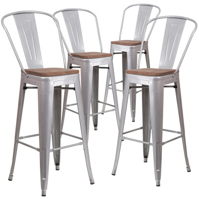 Flash Furniture Lily Contemporary Metal Vertical Back Barstool, Silver, 4-Pieces/Pack (4CH3132030GBSLW)